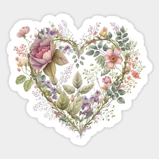 Vintage Look Floral Heart Sticker